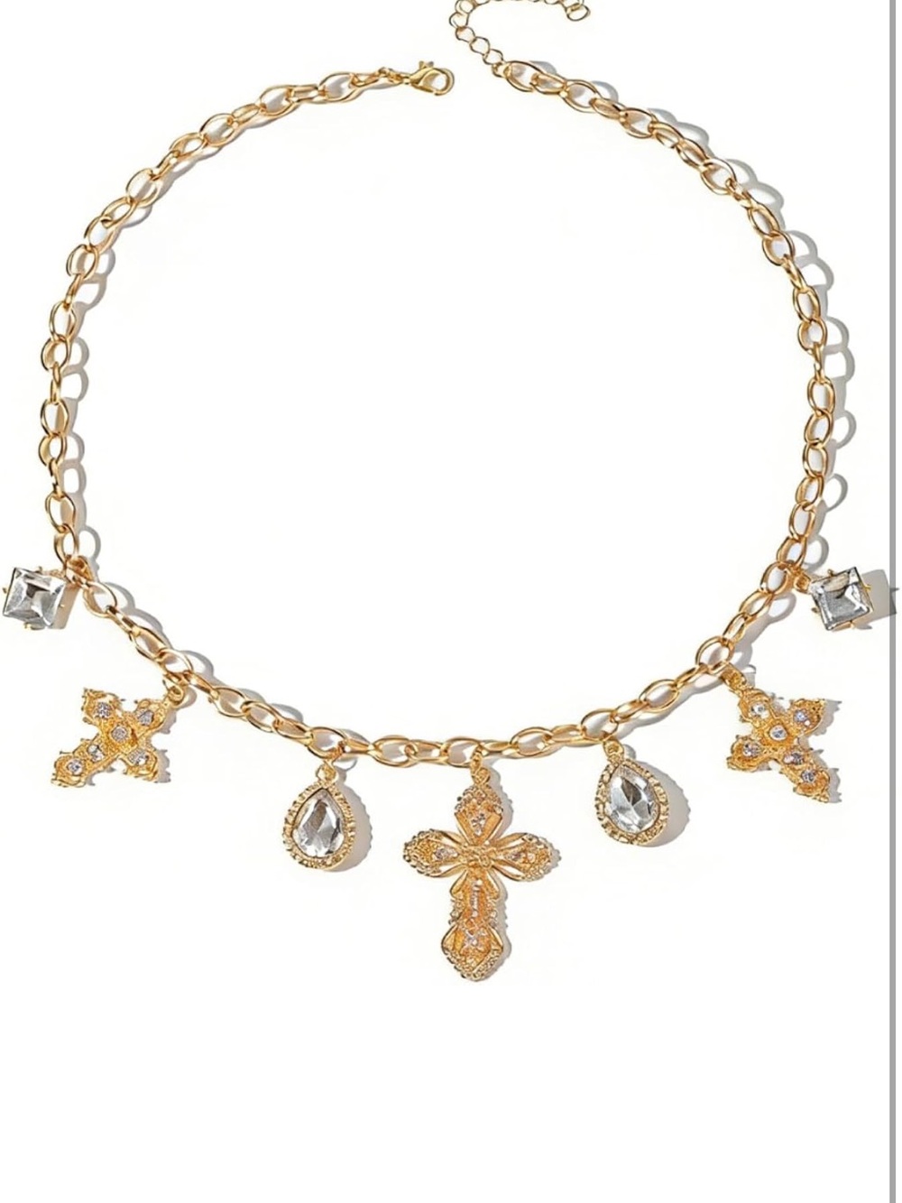 Anthropologie Gold Cross & Crystal Charm Necklace - Picture 6 of 7